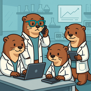 Otters researching on computers